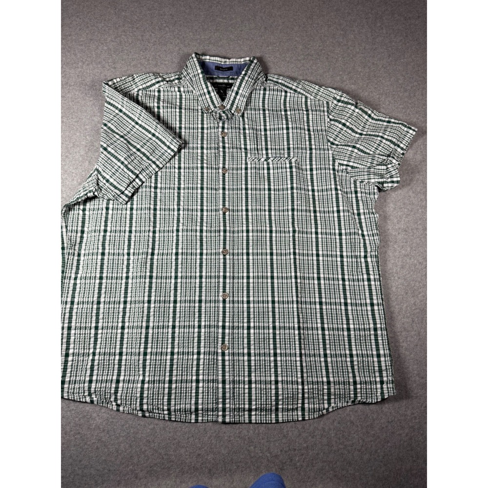 Lot of 2 Eddie Bauer Button Down Shirts Men 2XL Green Plaid Gray Good Short Slv - Picture 10 of 16